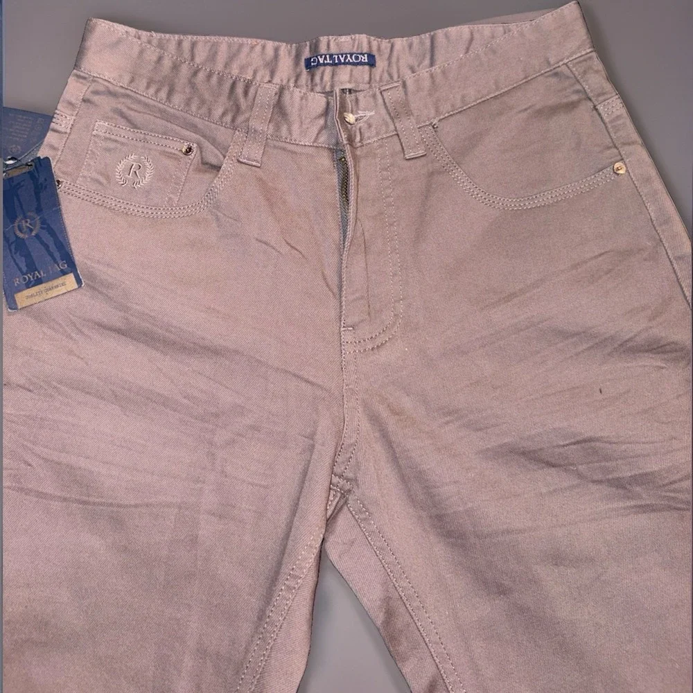 Royal Tag Men's Gray Stretch Chino Pants Regular Fit Straight Leg 30 Waist